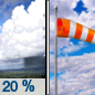 Wednesday: Isolated showers before noon.  Mostly sunny, with a high near 89. Breezy, with a north wind 11 to 16 mph, with gusts as high as 23 mph.  Chance of precipitation is 20%.