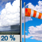 Sunday: Isolated showers before noon.  Mostly sunny, with a high near 87. Windy, with an east wind 21 to 25 mph, with gusts as high as 36 mph.  Chance of precipitation is 20%.