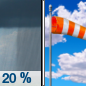Wednesday: Isolated showers before noon.  Mostly sunny, with a high near 30. Breezy, with an east northeast wind 27 to 29 km/h, with gusts as high as 40 km/h.  Chance of precipitation is 20%.