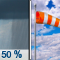 Saturday: A chance of showers, mainly before 11am.  Cloudy, then gradually becoming mostly sunny, with a high near 51. Breezy, with a north wind 18 to 22 mph, with gusts as high as 33 mph.  Chance of precipitation is 50%. New precipitation amounts of less than a tenth of an inch possible. 