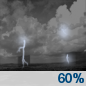 Thursday Night: Showers and thunderstorms likely.  Partly cloudy, with a low around 83. Chance of precipitation is 60%.